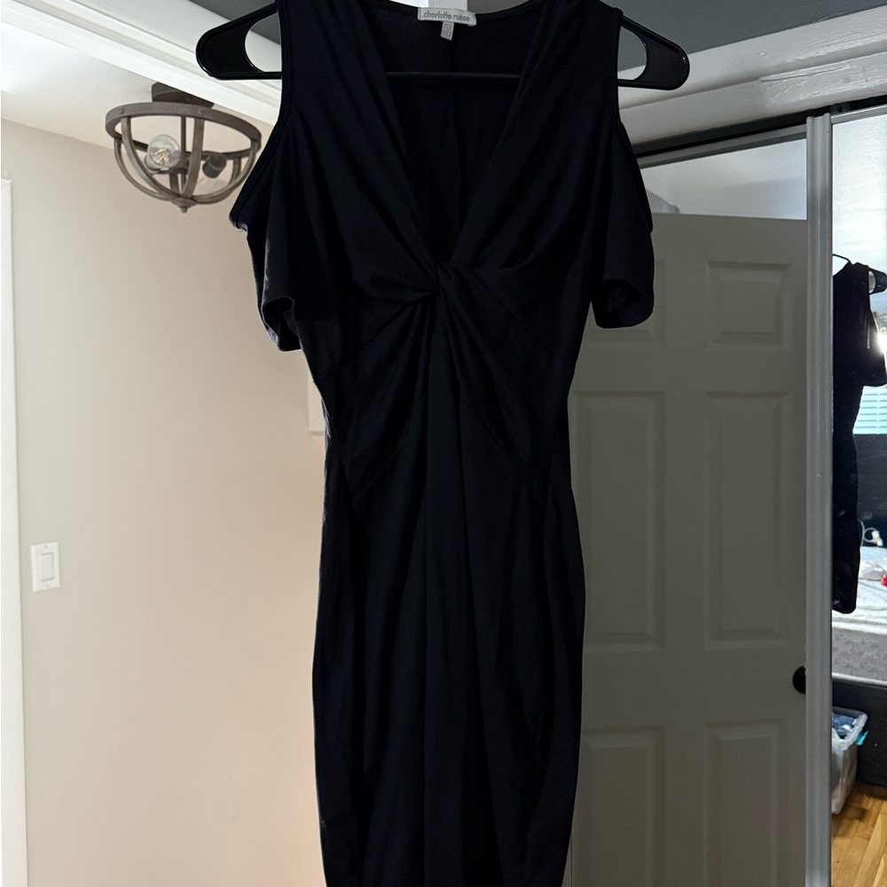 Charlotte Russe Black Twist-Front Cold-Shoulder Mini Dress
